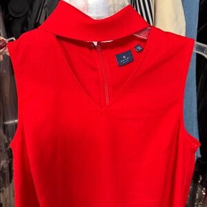 Kaari Blue - Red Top With Collar And Cutout At Neck Line - XS